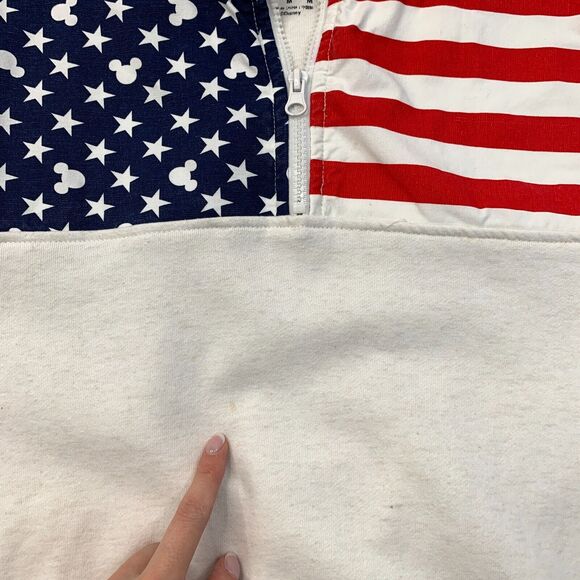 Disney USA Flag Sweater Mens S Small Cream Quarter Zip Patriotic Mickey Mouse - Picture 5 of 13